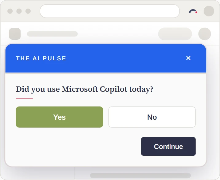A pulse in the browser: "Did you use Microsoft Copilot today?", with Yes and No